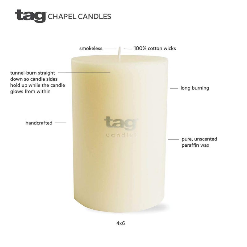 tag Chapel 4X4 Ivory Pillar Paraffin Wax Candle Unscented Drip-Free Long Burning 75 Hours for Home Decor Wedding Parties 4x4 Ivory - Image 4