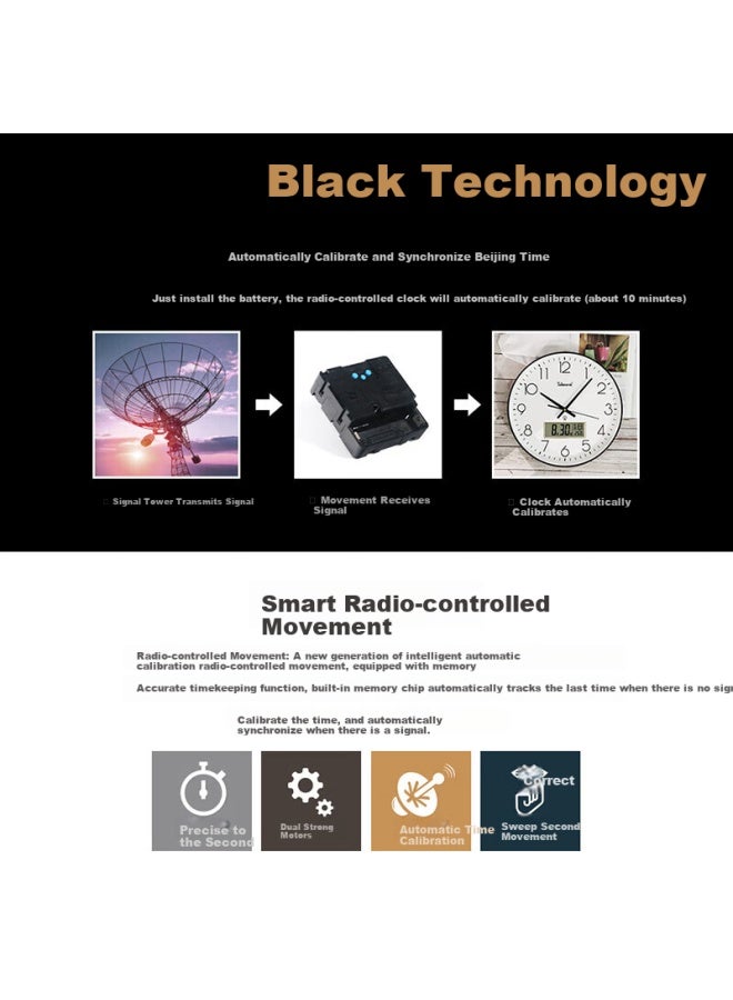 Telesonic ساعة تلسونيك لغرفة المعيشة ساعة منزلية بتزامن تلقائي مع تقويم وعرض درجة الحرارة ساعة حائطية تعمل بالراديو 30 سم - Image 3