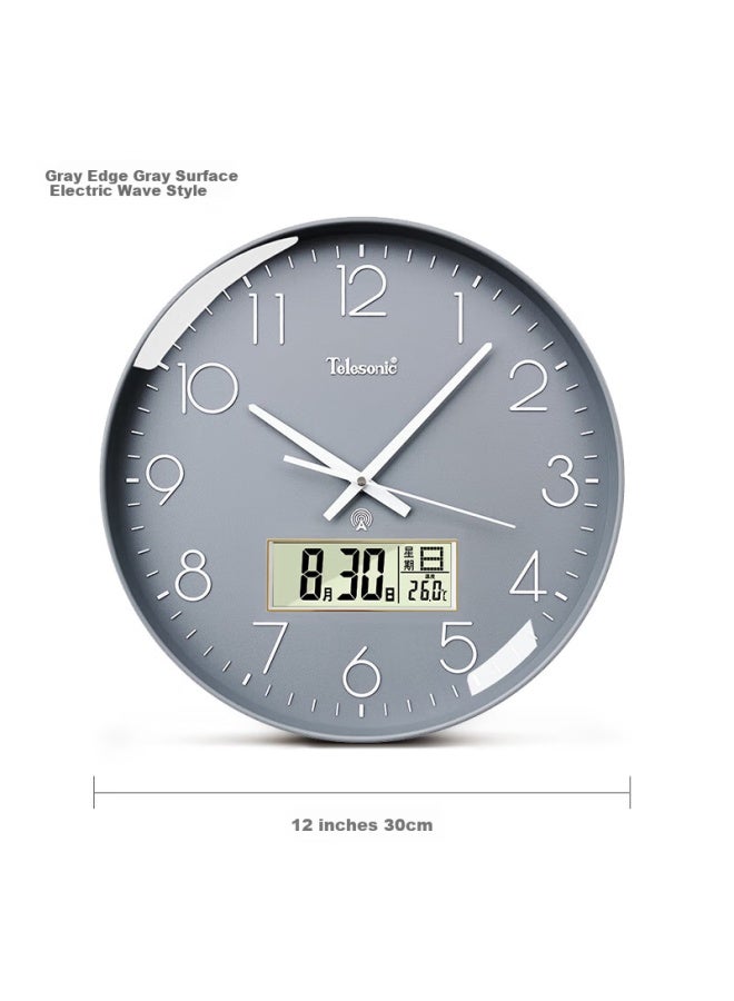 Telesonic ساعة تلسونيك لغرفة المعيشة ساعة منزلية بتزامن تلقائي مع تقويم وعرض درجة الحرارة ساعة حائطية تعمل بالراديو 30 سم - Image 1