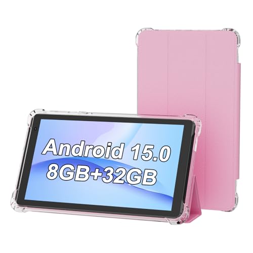 PEICHENG Tablet with Protective Case, 7" IPS 1024 * 600 Android 15.0 Tab PC RAM 8GB(3+5Expand)+ROM 32GB Bluetooth 5.0 WiFi6 2.4G+5G 2MP+5MP Dual Cameras (Pink) - Image 1