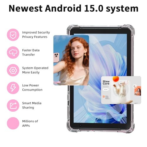 PEICHENG Tablet with Protective Case, 7" IPS 1024 * 600 Android 15.0 Tab PC RAM 8GB(3+5Expand)+ROM 32GB Bluetooth 5.0 WiFi6 2.4G+5G 2MP+5MP Dual Cameras (Pink) - Image 3