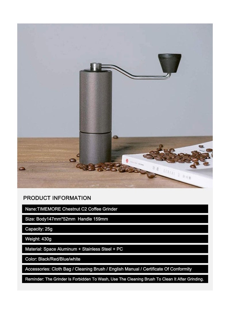 TIMEMORE CHESTNUT C2 Manual Coffee Grinder with Adjustable Setting High-precision for Pour Over French Press Espresso Turkish or Cold Brew Suitable for Travel or Camping