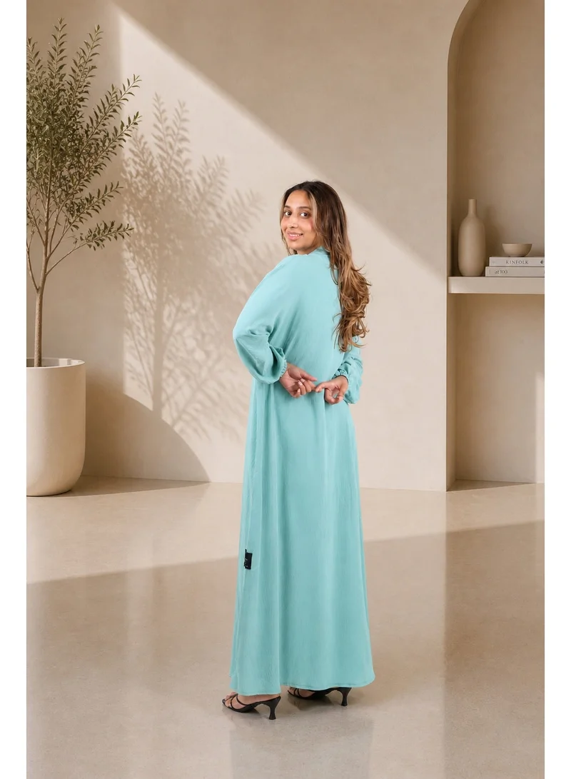 JAMEELA  Seafoam Serenity Textured Abaya Set - Abaya, Scarf ONLY for Women | Best Price UAE