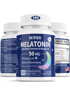 NEVISS Melatonin 50 mg for Adults - Fast Dissolve & Chewable Sublingual Sleep Supplement - Extra Strength Melatonin with Vitamin D3 & MSM, Selenium for Health Rest Cycle, Deep Zzzs, Sugar-Free, 180 Servings  - Image 1