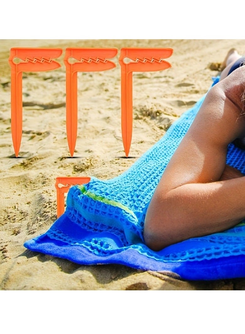 Outdoor Anchor Stakes, Beach Towel/Picnic Mat Anchor Clips Stakes, Pack of 4 (Orange)  - Image 1