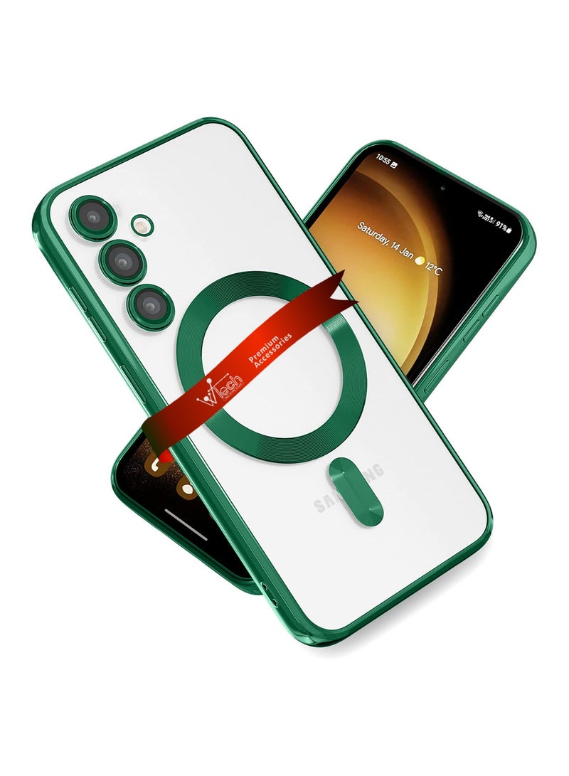 Wtech Magsafe Shockproof Luxury Plating Hybrid Clear PC Case Cover For Samsung Galaxy S23 FE 5G 2023 Dark Green - Image 1