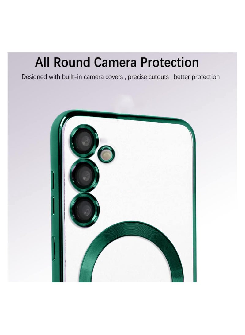 Wtech Magsafe Shockproof Luxury Plating Hybrid Clear PC Case Cover For Samsung Galaxy S23 FE 5G 2023 Dark Green - Image 3
