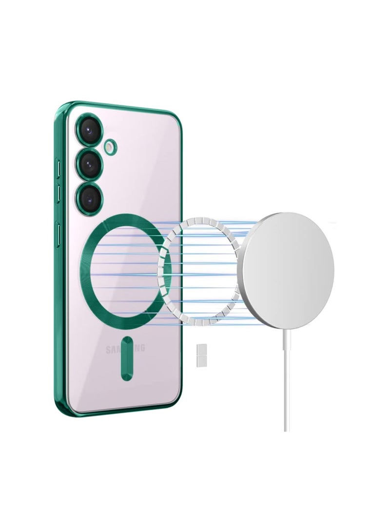 Wtech Magsafe Shockproof Luxury Plating Hybrid Clear PC Case Cover For Samsung Galaxy S23 FE 5G 2023 Dark Green - Image 4