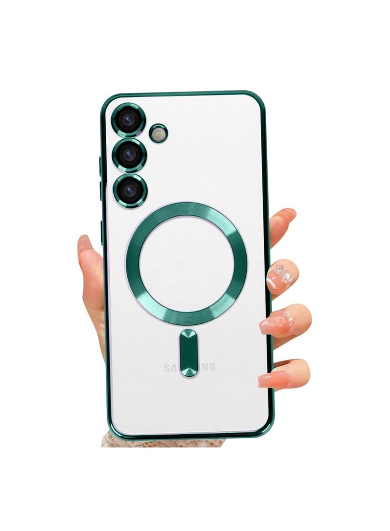 Wtech Magsafe Shockproof Luxury Plating Hybrid Clear PC Case Cover For Samsung Galaxy S23 FE 5G 2023 Dark Green - Image 2