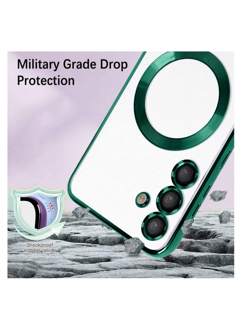 Wtech Magsafe Shockproof Luxury Plating Hybrid Clear PC Case Cover For Samsung Galaxy S23 FE 5G 2023 Dark Green - Image 5