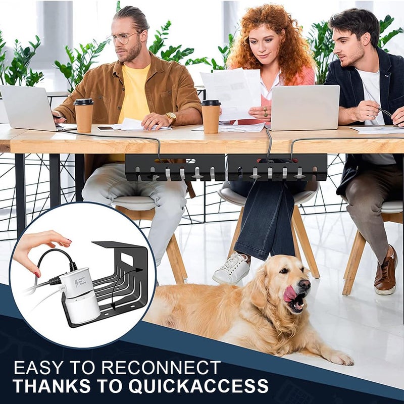 OFIFO ® Under Desk Cable Management Tray (1 Pcs), Organizer for Office and Home Power Outlets, Extension Cords and Charging Cables, Multi-Slot Design, Contains 10 Cable Ties, 40x10.5 x 8 cm - Image 4