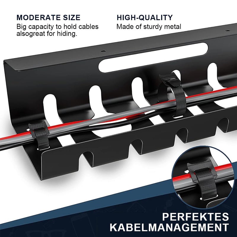 OFIFO ® Under Desk Cable Management Tray (1 Pcs), Organizer for Office and Home Power Outlets, Extension Cords and Charging Cables, Multi-Slot Design, Contains 10 Cable Ties, 40x10.5 x 8 cm - Image 5