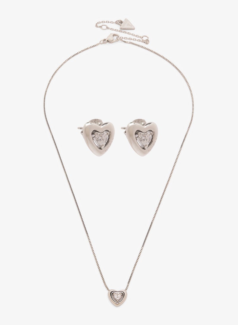 GUESS Crystal Heart Necklace And  Studs - Image 1