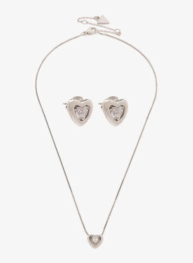 GUESS Crystal Heart Necklace And  Studs