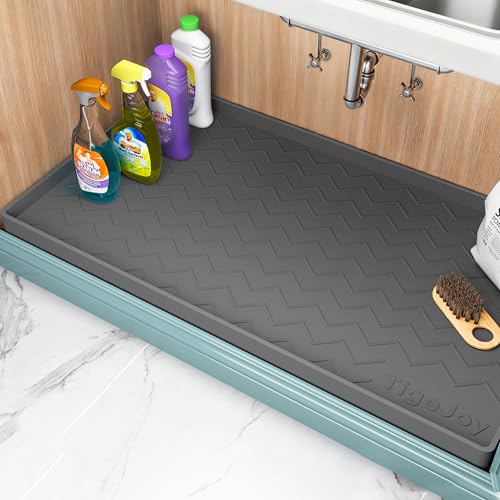 TigeJoy Waterproof Under Sink Mat 22 x 19 Shelf Liner Protector in Kitchen and Bathroom Silicone Cabinet Liners for Organizers and Storage Fit as Drawer Mats or Drip Tray