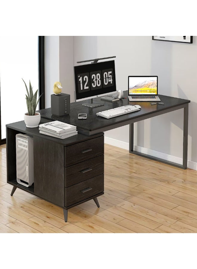 Computer Desk, PC Table, 120 * 60cm Wooden Desk with Stretchable Side Drawer Cabinet for Working Study Writing and Reading, Large Office Desk for Home Office Living Room and Bedroom, YN064 (Black) - Image 1