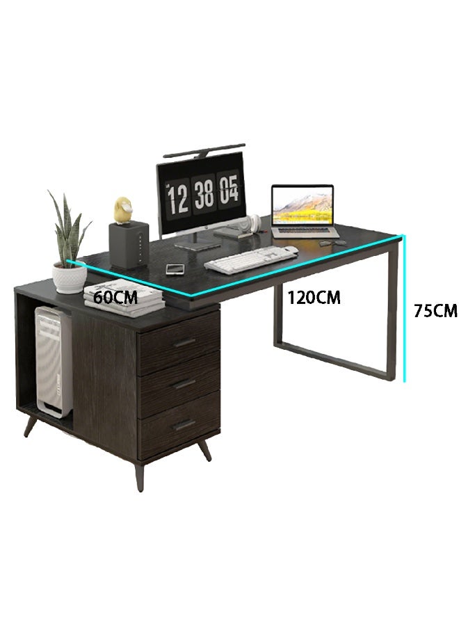 Computer Desk, PC Table, 120 * 60cm Wooden Desk with Stretchable Side Drawer Cabinet for Working Study Writing and Reading, Large Office Desk for Home Office Living Room and Bedroom, YN064 (Black) - Image 2