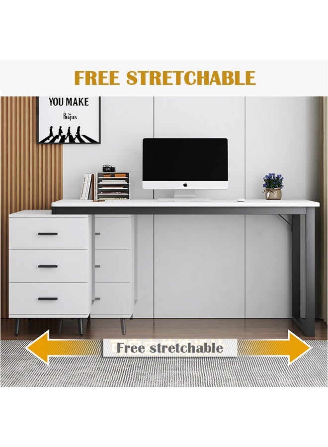 Computer Desk, PC Table, 120 * 60cm Wooden Desk with Stretchable Side Drawer Cabinet for Working Study Writing and Reading, Large Office Desk for Home Office Living Room and Bedroom, YN064 (Black) - Image 4