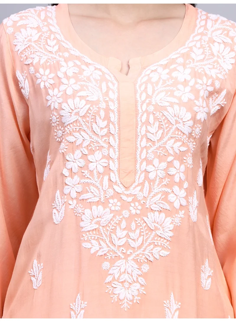 Alaya Peach Women Hand Embroidered Chikankari Muslin Kurta Set-AL4114KS for Women | Best Price UAE