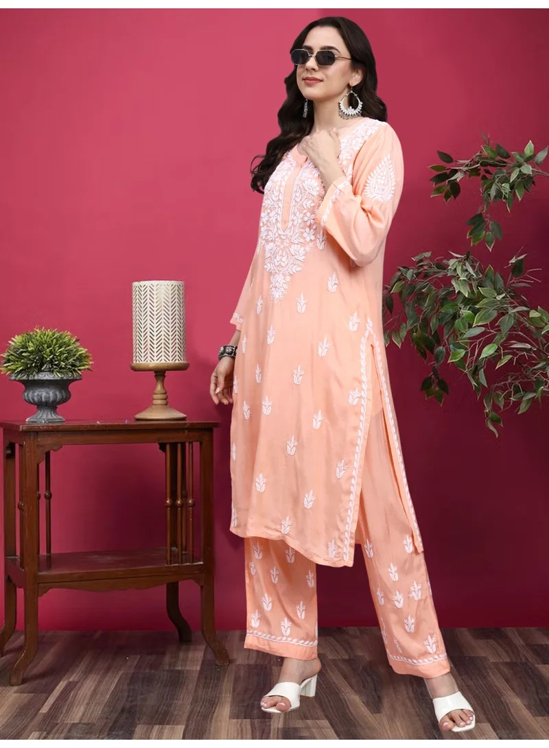 Alaya Peach Women Hand Embroidered Chikankari Muslin Kurta Set-AL4114KS for Women | Best Price UAE
