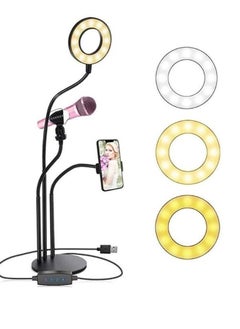 Generic 3 in 1 Professional Live Broadcasting Kit with Mini USB Ring Mic Stand and Mobile Phone Webcam Stand Premium Stand for Makeup Video Shooting, Live Video Calling and More  - Image 1
