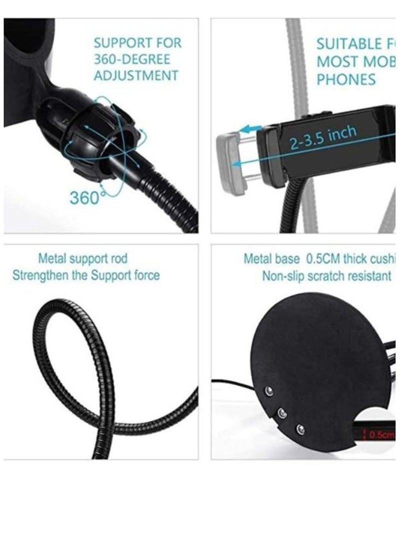 Generic - 3 in 1 Professional Live Broadcasting Kit with Mini USB Ring Mic Stand and Mobile Phone Webcam Stand Premium Stand for Makeup Video Shooting, Live Video Calling and More - Image 1