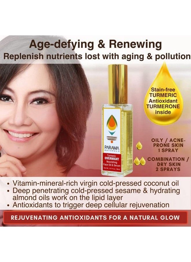 PARAMA NATURALS - Turmeric Overnight Nourishing Face Oil & Serum 30Ml Antiaging Skin Brightening Vitaminrich Oil For Reducing Fine Lines Wrinkles Mature Skin. - Image 1