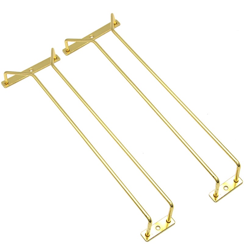 RedDreamer 14Inch Gold Wine Glass Rack Under Cabinet Wine Glass Holder Stainless Steel Stemware Rack  Hanging Stemware Holder for Cabinet Kitchen Bar Set of 2