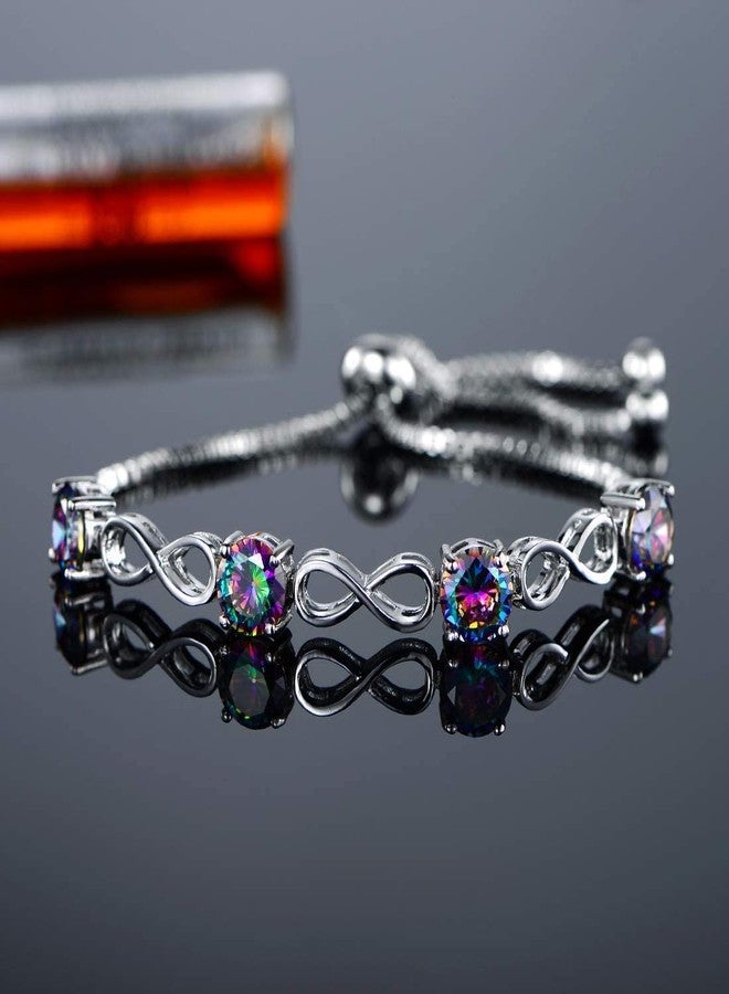 VOLUKA Infinity Bracelet for Women,Adjustable Elegant Rainbow Created Quartz CZ Bracelets-18K White Gold Plated Jewelry Gift - Image 5
