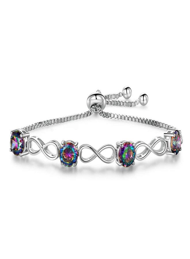 VOLUKA Infinity Bracelet for Women,Adjustable Elegant Rainbow Created Quartz CZ Bracelets-18K White Gold Plated Jewelry Gift - Image 1