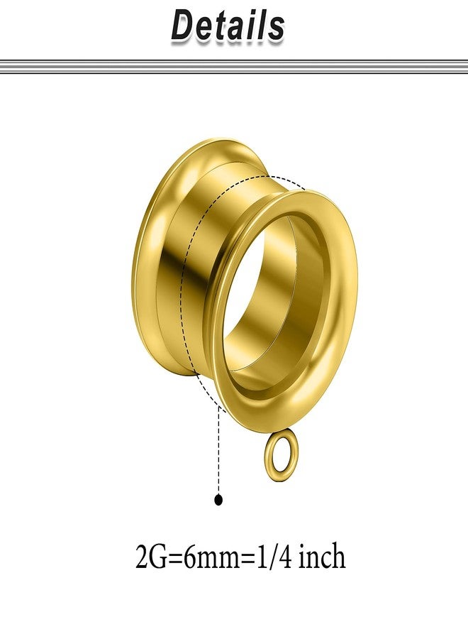 Ocptiy 2G Gold Gauges Tunnels Plugs Earrings for Ears Stretching Kit 2 Gauge 316L Surgical Stainless Steel Tunnels Plugs for Ear Double Flare Hollow Gauges Size 6mm Piercing Women Men 1/4 inch - Image 2