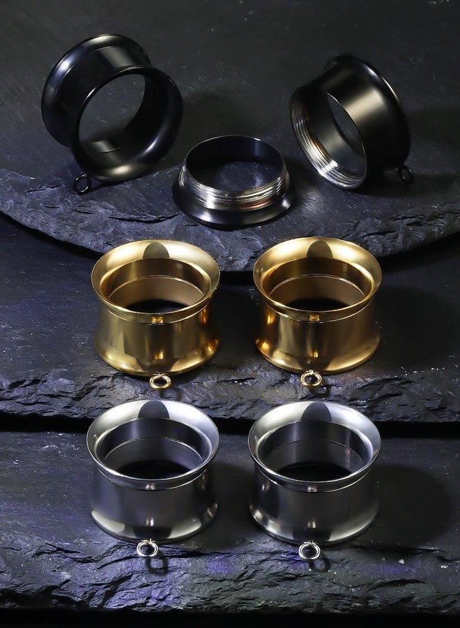 Ocptiy 2G Gold Gauges Tunnels Plugs Earrings for Ears Stretching Kit 2 Gauge 316L Surgical Stainless Steel Tunnels Plugs for Ear Double Flare Hollow Gauges Size 6mm Piercing Women Men 1/4 inch - Image 5