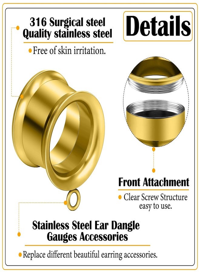 Ocptiy 2G Gold Gauges Tunnels Plugs Earrings for Ears Stretching Kit 2 Gauge 316L Surgical Stainless Steel Tunnels Plugs for Ear Double Flare Hollow Gauges Size 6mm Piercing Women Men 1/4 inch - Image 3