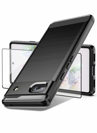 Case for Google Pixel 6A, Pixel 6a Case with Tempered Glass Screen Protector, Shock-Absorption Brushed Flexible Soft TPU Carbon Fiber Protective Cover for Google Pixel 6a 2022 (Black) - pzsku/Z6597DE952A7A5BBA6EE9Z/45/_/1672797588/58dc5161-e1b0-4237-b65e-9cd04d1df46d