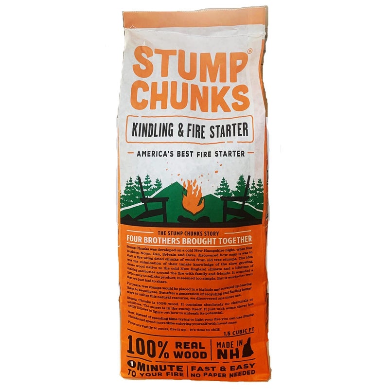 Stump Chunks SC15 15 Cu Ft Kindling Fire Starter Natural Fire Kindling Wood Sticks Firewood Starter Firestarter Sticks from Recycled Tree Stumps Large Bag