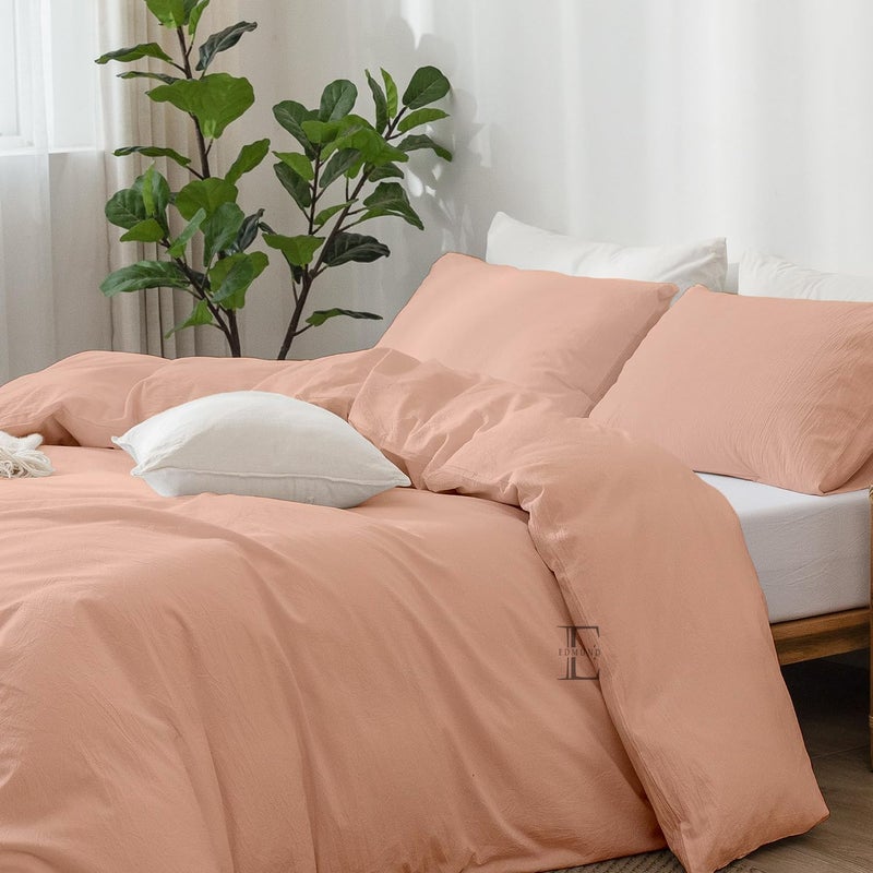 EDMUND Brushed Microfiber Single Bed Duvet Cover SetComforter CoverRajai CoverBlanket Cover 60x90 Inch Quilt Cover Single Bed with Zipper Pillow Cover Peach - Image 2