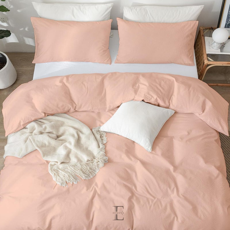 EDMUND Brushed Microfiber Single Bed Duvet Cover SetComforter CoverRajai CoverBlanket Cover 60x90 Inch Quilt Cover Single Bed with Zipper Pillow Cover Peach - Image 3