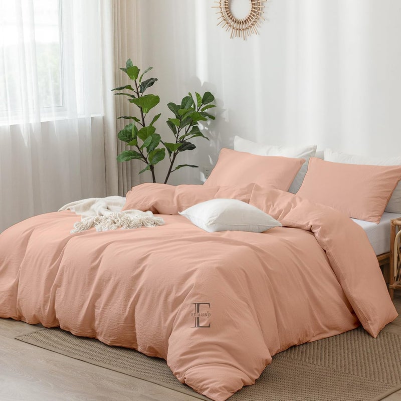 EDMUND Brushed Microfiber Single Bed Duvet Cover SetComforter CoverRajai CoverBlanket Cover 60x90 Inch Quilt Cover Single Bed with Zipper Pillow Cover Peach - Image 1