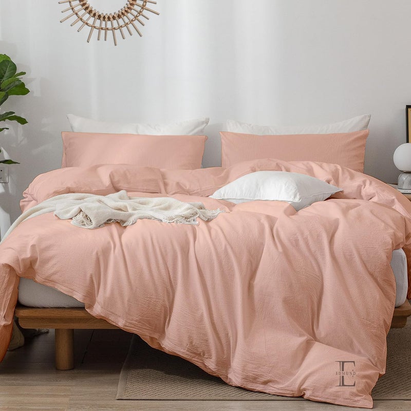 EDMUND Brushed Microfiber Single Bed Duvet Cover SetComforter CoverRajai CoverBlanket Cover 60x90 Inch Quilt Cover Single Bed with Zipper Pillow Cover Peach - Image 4