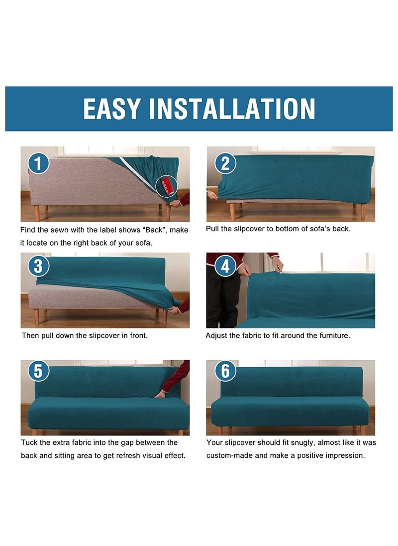 Captaintech Premium Water Repellent Sofa Slipcover for Armless Sofa Bed Futon Cover Stretch Sofacover Spandex Jacquard Leaf Pattern Elastic Feature for Folding Sofa Bed  - Image 5