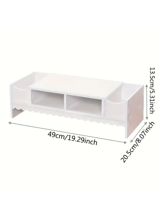 White DIY Office Monitor Stand with Pen Holder and Keyboard Storage - Image 2