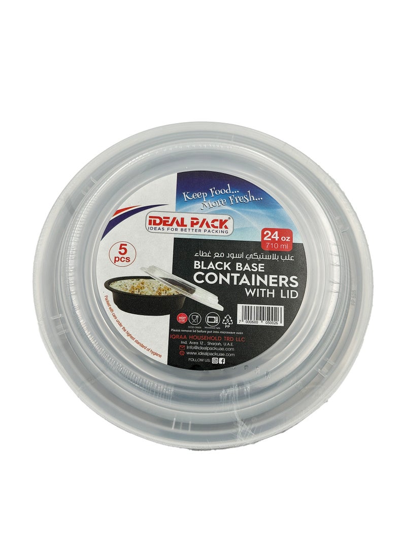 Ideal Pack Black Base Round Food Containers with Lids – 24 oz | 5 PCS | BPA-Free, Reusable - Image 1