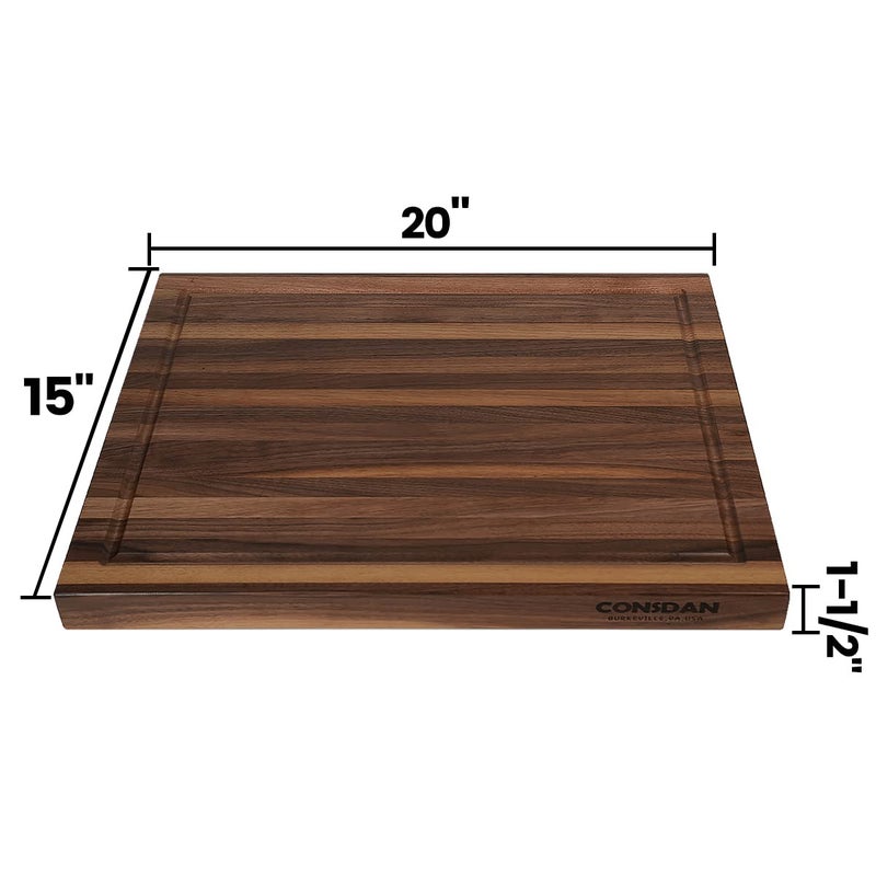 CONSDAN Walnut Cutting Board for Kitchen, USA Grown Hardwood, 20 x 15, with Invisible Inner Handle, Prefinished with Food-Grade Oil, Suitable for Kitchen Edge Grain, 1-1/2" Thick - Image 2