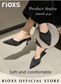 RIOXS Women's Mules Shoes Closed Pointed Toe Slip-On Backless Sandals Knitted Fashion Stiletto Slides For Work And Party  - Image 2