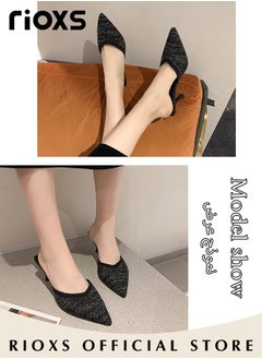 RIOXS Women's Mules Shoes Closed Pointed Toe Slip-On Backless Sandals Knitted Fashion Stiletto Slides For Work And Party  - Image 4
