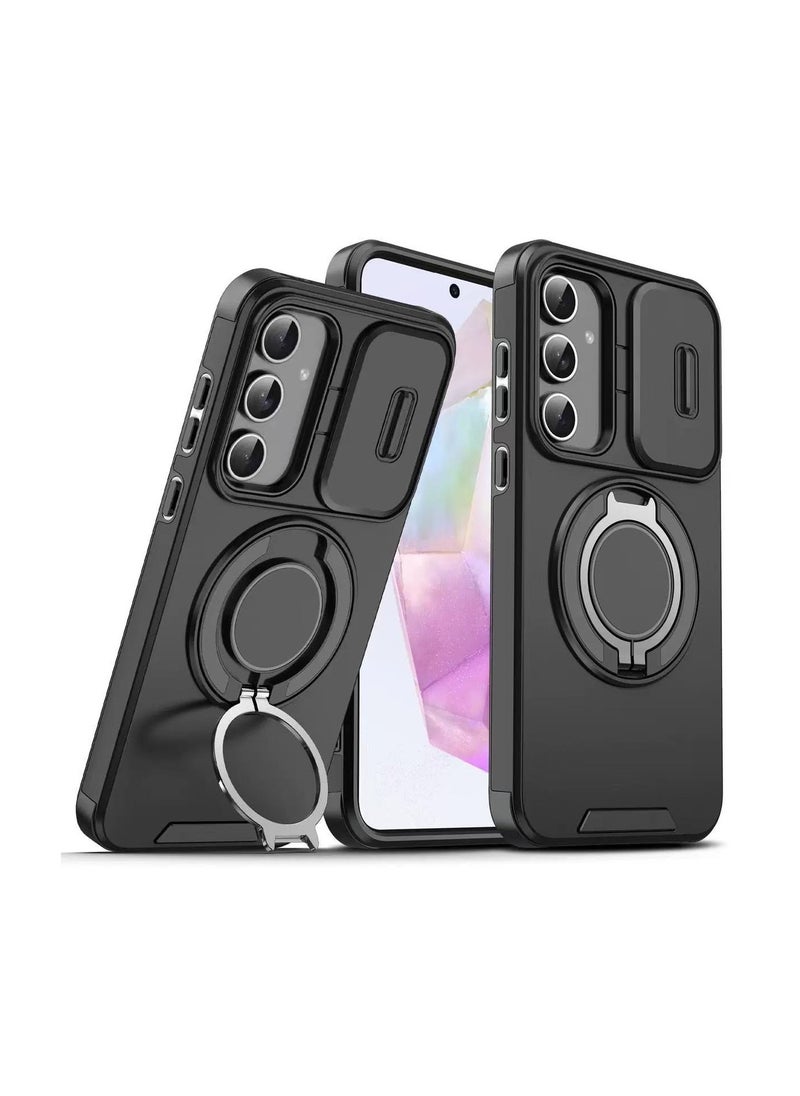 DKNG Samsung Galaxy A56 Case, Specially Designed for Galaxy A56 5G Phone Case, Heavy Duty Shockproof Case, Phone Holder with Ring and Camera Lens Protector Sliding Window Case Black  - Image 1