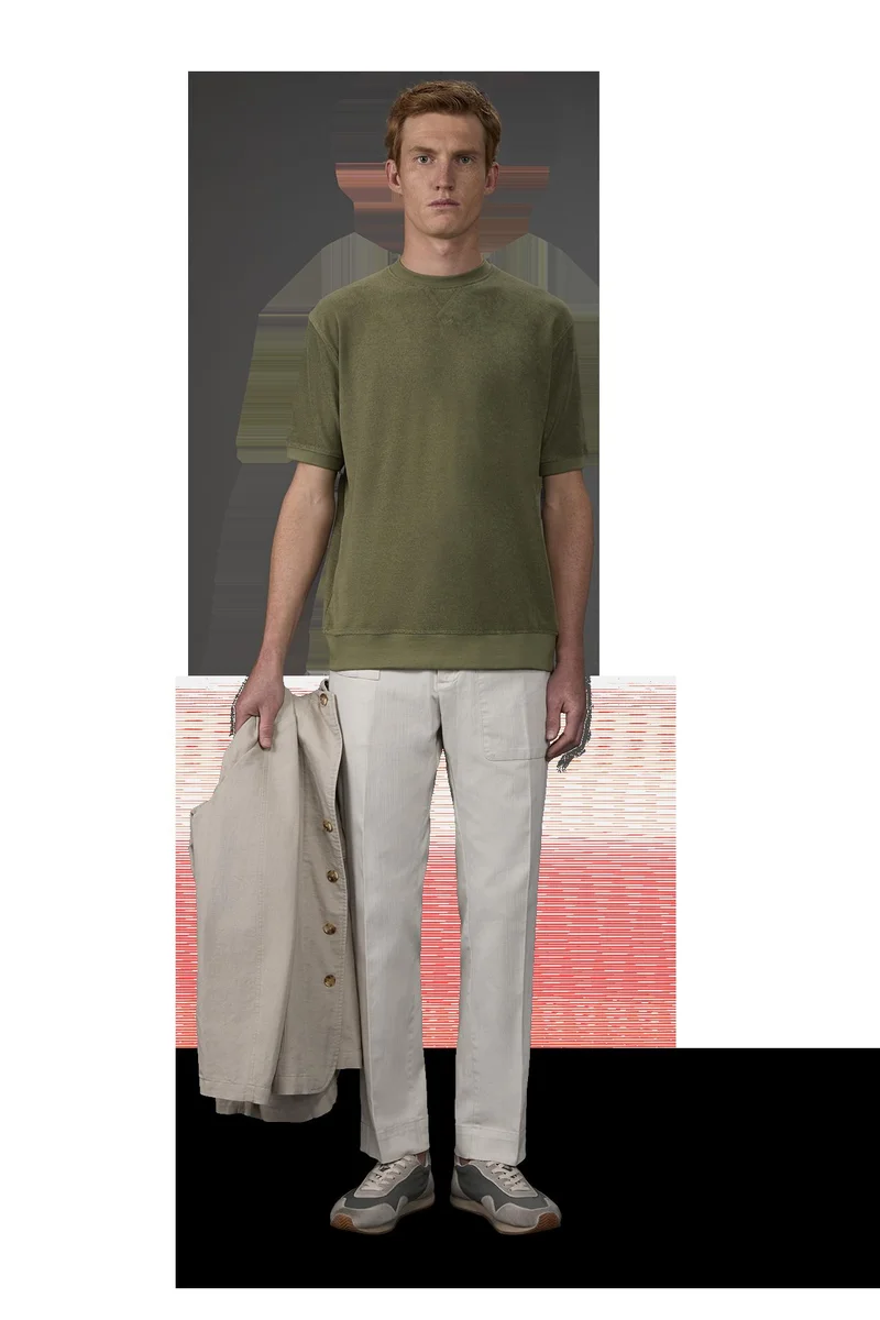 Men's short-sleeved polo shirt in a sponge fabric with derby collar - Sage Green