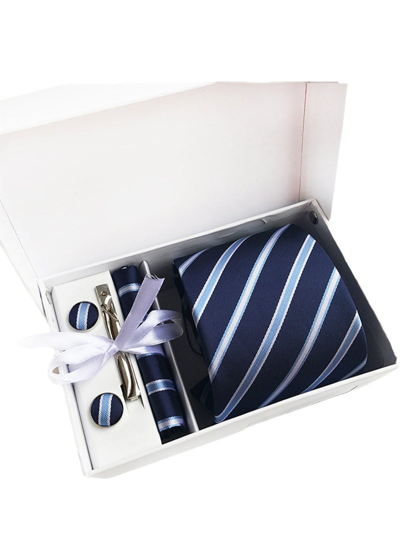 Generic 6 PCS Men's Premium Tie Gift Box Tie Pocket Square Fashionable Stylish Tie Clip Cufflinks Set  - Image 1