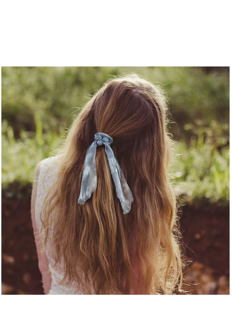 Loquat Silk Bow Scrunchies for Hair, Elastic Bow Hair Tie Ear Scrunchies for Women Girls 6pcs, Vintage Non Slip Satin Hair Ropes Scarf Headbands Ponytail Holder - Image 3