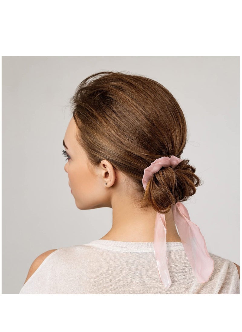 Loquat Silk Bow Scrunchies for Hair, Elastic Bow Hair Tie Ear Scrunchies for Women Girls 6pcs, Vintage Non Slip Satin Hair Ropes Scarf Headbands Ponytail Holder - Image 4